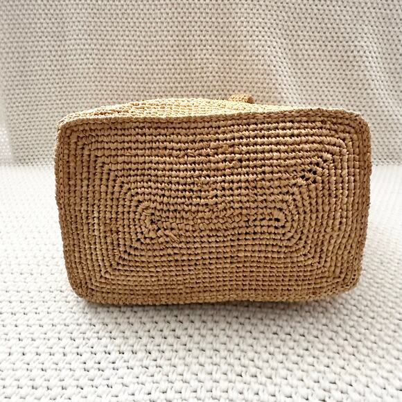 Annabel Ingall Australia Beige Tan Raffia Beach Shoulder Tote Capiz Shell Button - Picture 6 of 11